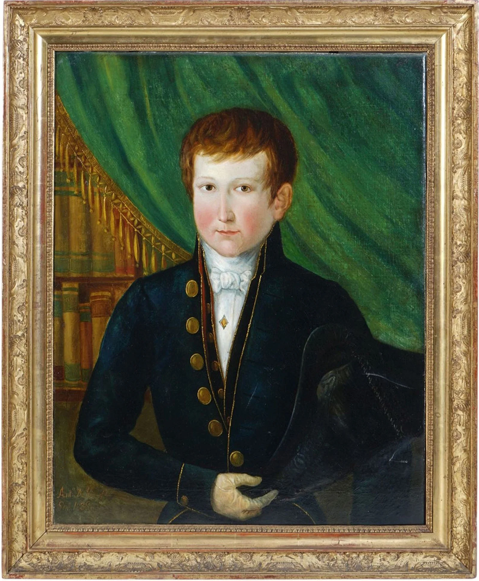 D. Francesco Amati (Italian 19th Century) Portrait of a young boy in a blue coat holding a hat ca.