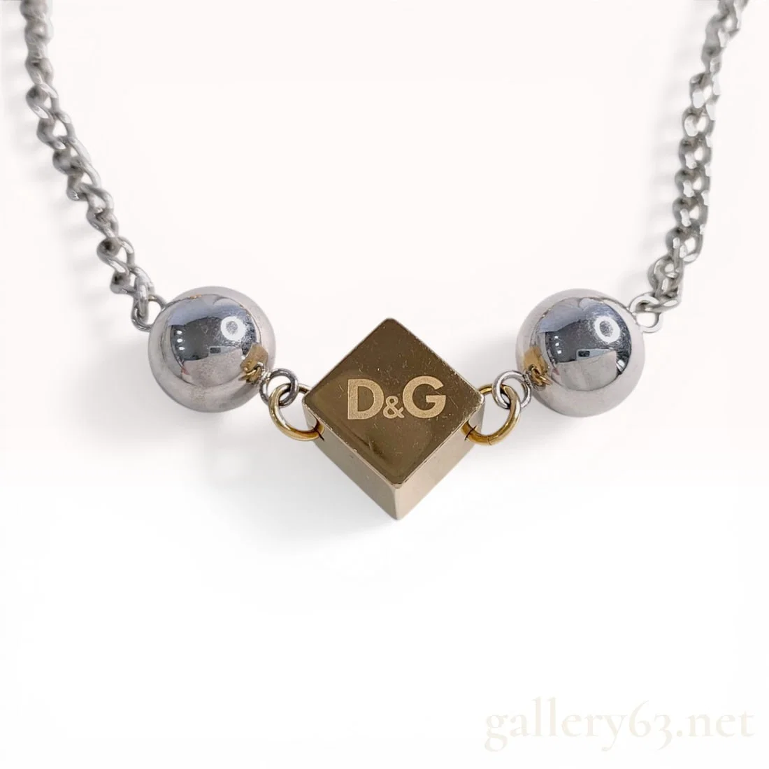 D&G Dolce and Gabbana Two-Tone Cube and Bead Fashion Necklace