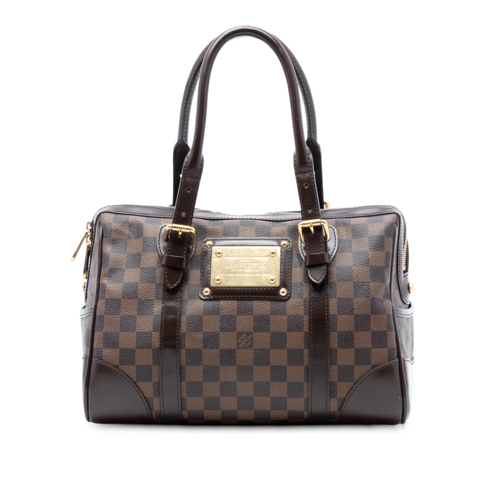 Damier Ebene Berkeley Handbag by Louis Vuitton with Rolled Leather Handles