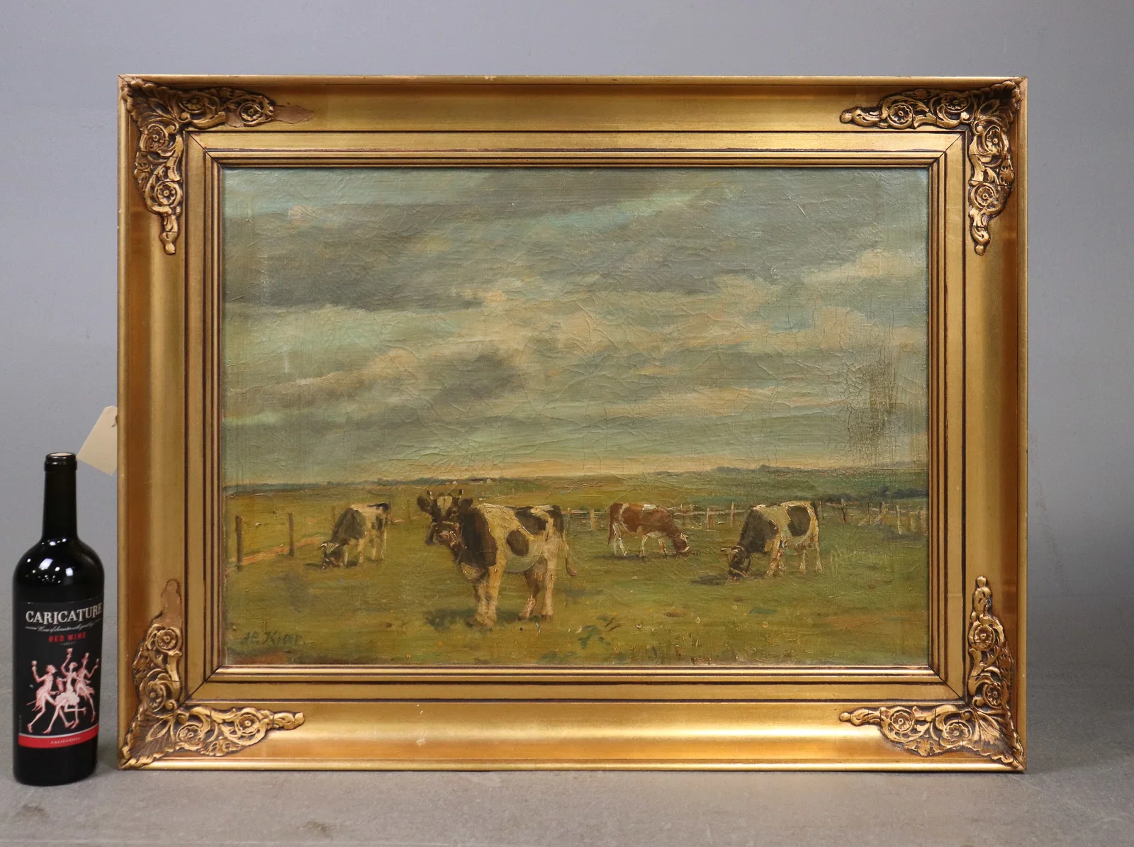 Danish Gold Framed Cows Oil On Canvas