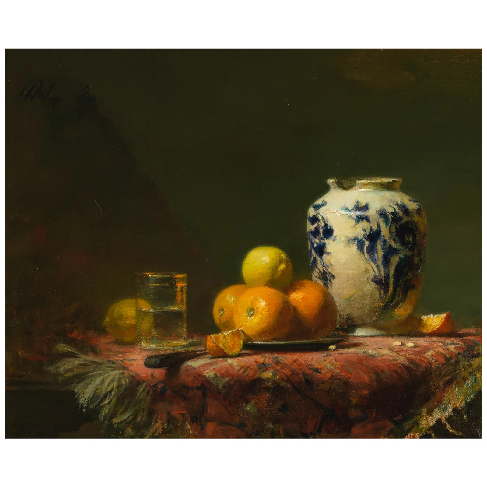 DAVID A. LEFFEL (BORN 1931) Still Life with Vase and Oranges 18 x 22 in. (Painted in 1977.)