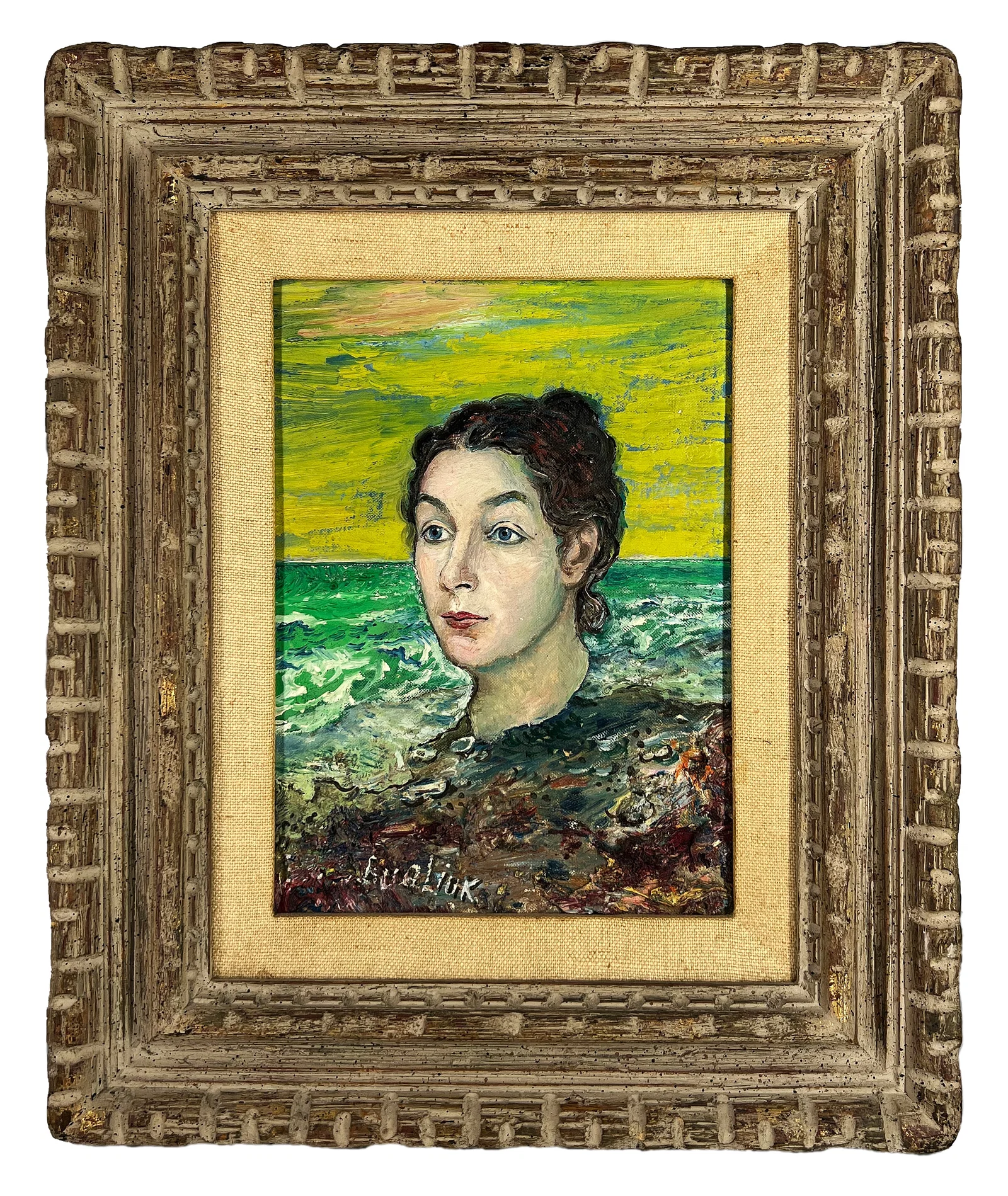David Burliuk (1882-1967 Russian-American Artist) "Mrs. Burliuk" - Oil on panel