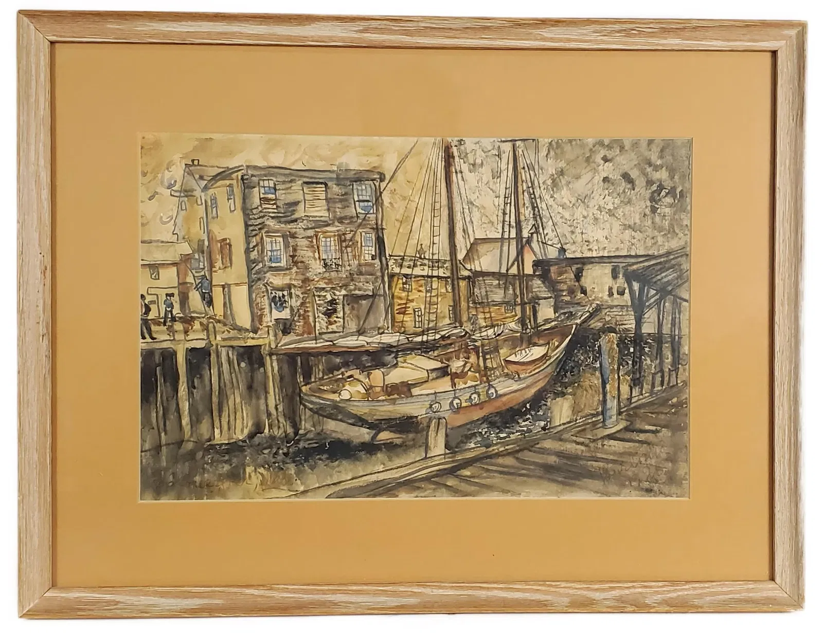 David Burliuk (Russian, 1882-1967) Boat in Canal at Low Tide, Signed and dated 1928 lower right,