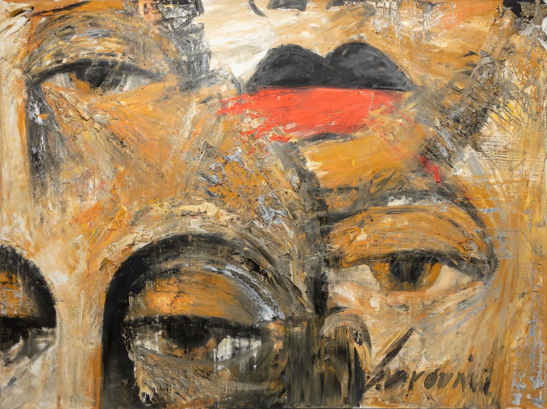 David Harouni, Iranian/Louisiana b. 1962, "Untitled: Layered Faces", oil on gallery-wrapped canvas