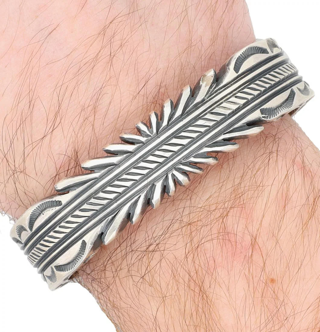 David Lister Navajo Tooled Heavy Gauge Stamped Hand Cast Cuff Bracelet