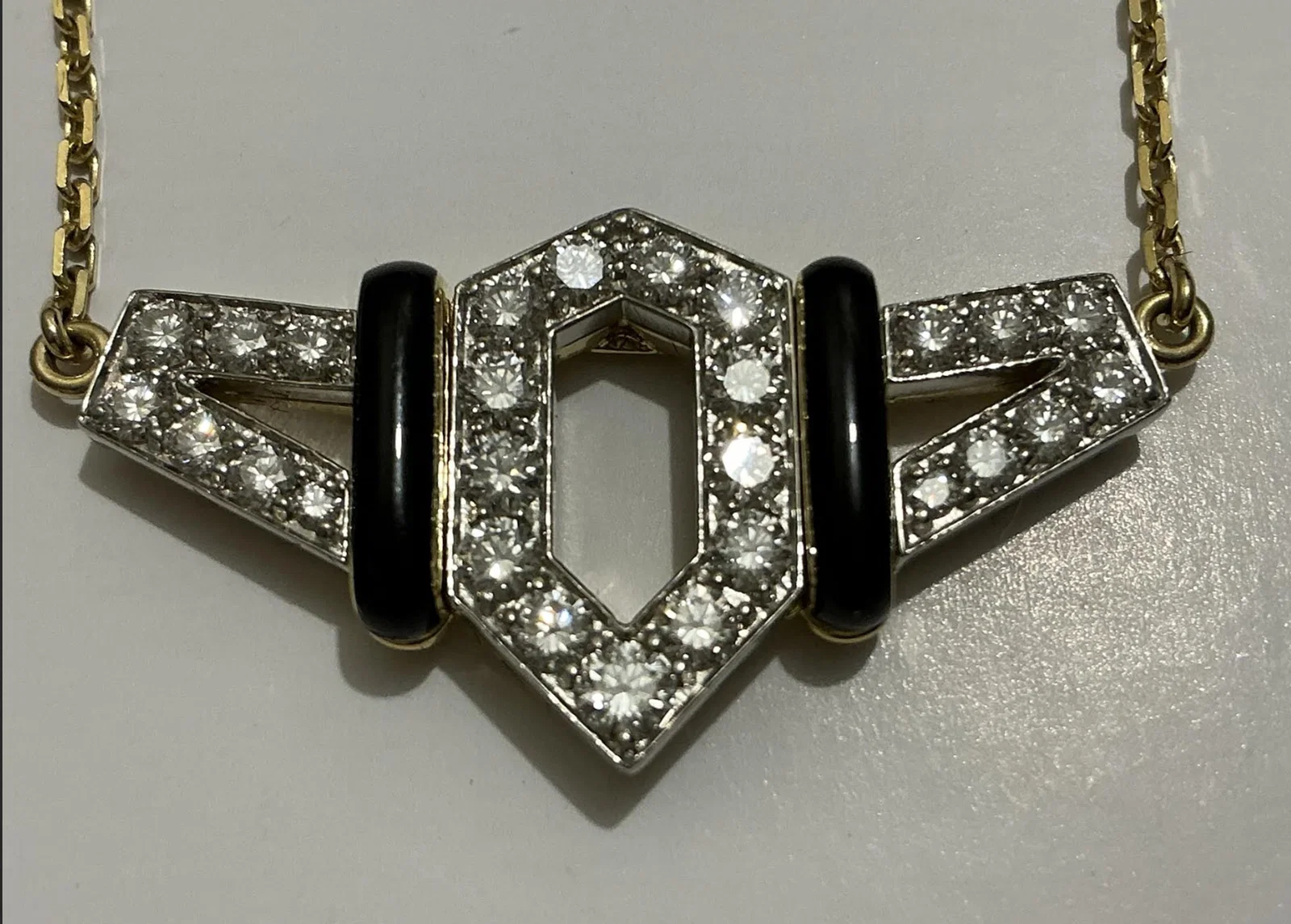 DAVID WEBB Signed Diamonds With 18K Gold Wtih Platinum and Black Enamel Flight Pendant Necklace