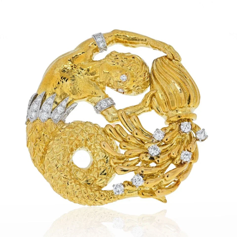 David Webb Zodiac Aquarius Pendant in Platinum & 18K Yellow Gold with Diamonds