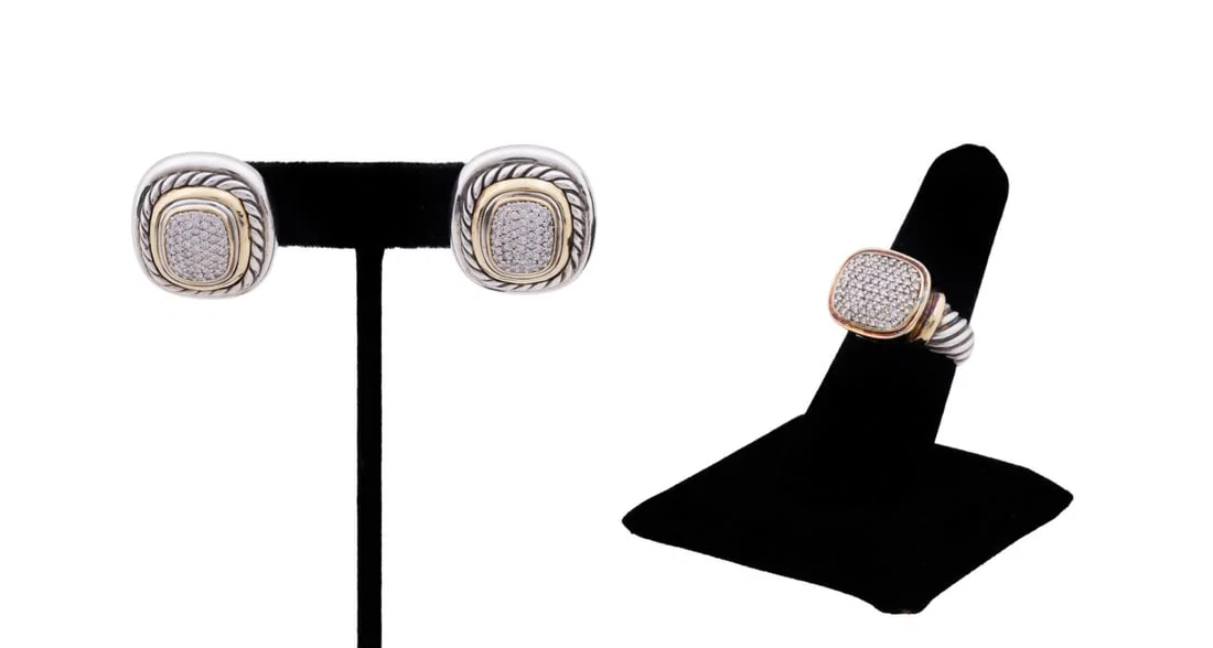 DAVID YURMAN, PAVE DIAMOND EARRINGS AND RING