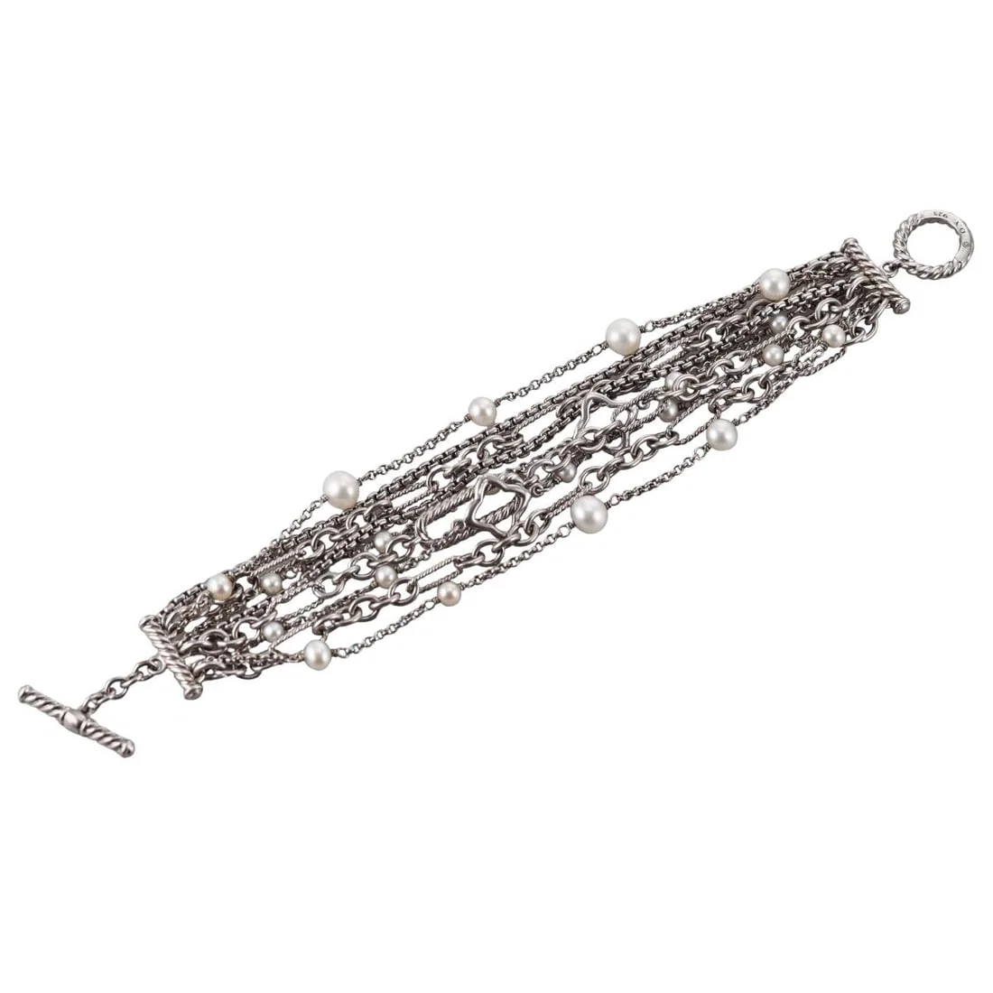 David Yurman Quatrefoil Silver Pearl Multi Chain Bracelet