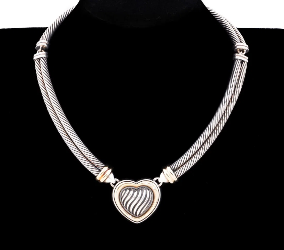 DAVID YURMAN, SILVER, YELLOW GOLD HEART NECKLACE