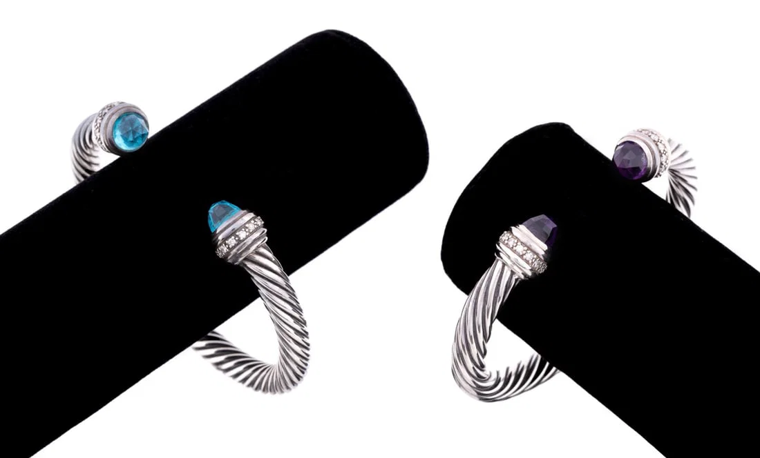 DAVID YURMAN, TWO SILVER CUFFS, AMETHYST & TOPAZ