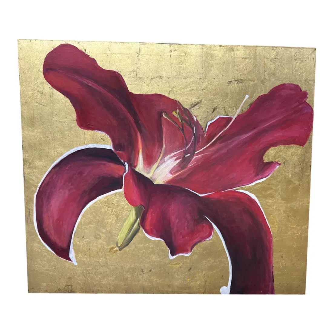 "Day Lily" by Roshan Houshmand (Iran/USA, B.1959) Acrylic and Gold Leaf on Canvas