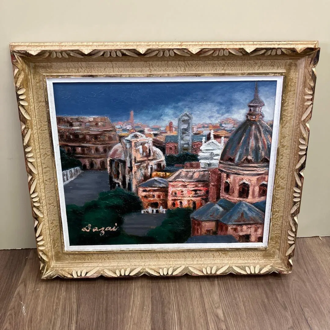 Dazai Signed Oil Painting Cityscape Landscape with Frame Antique