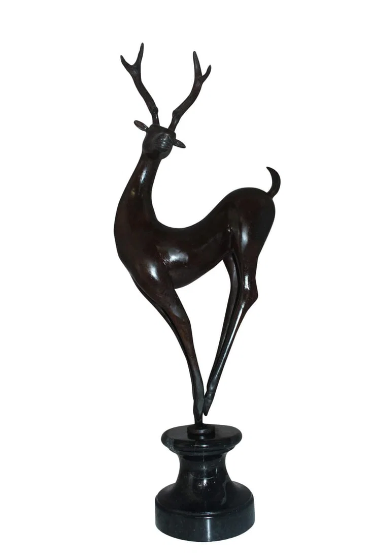Deer standing Bronze Statue - Size: 12"L x 7"W x 30"H.