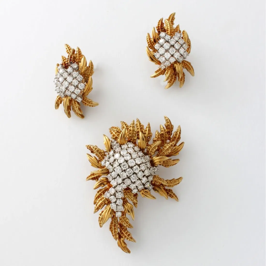 Diamond and 18K Brooch & Earrings