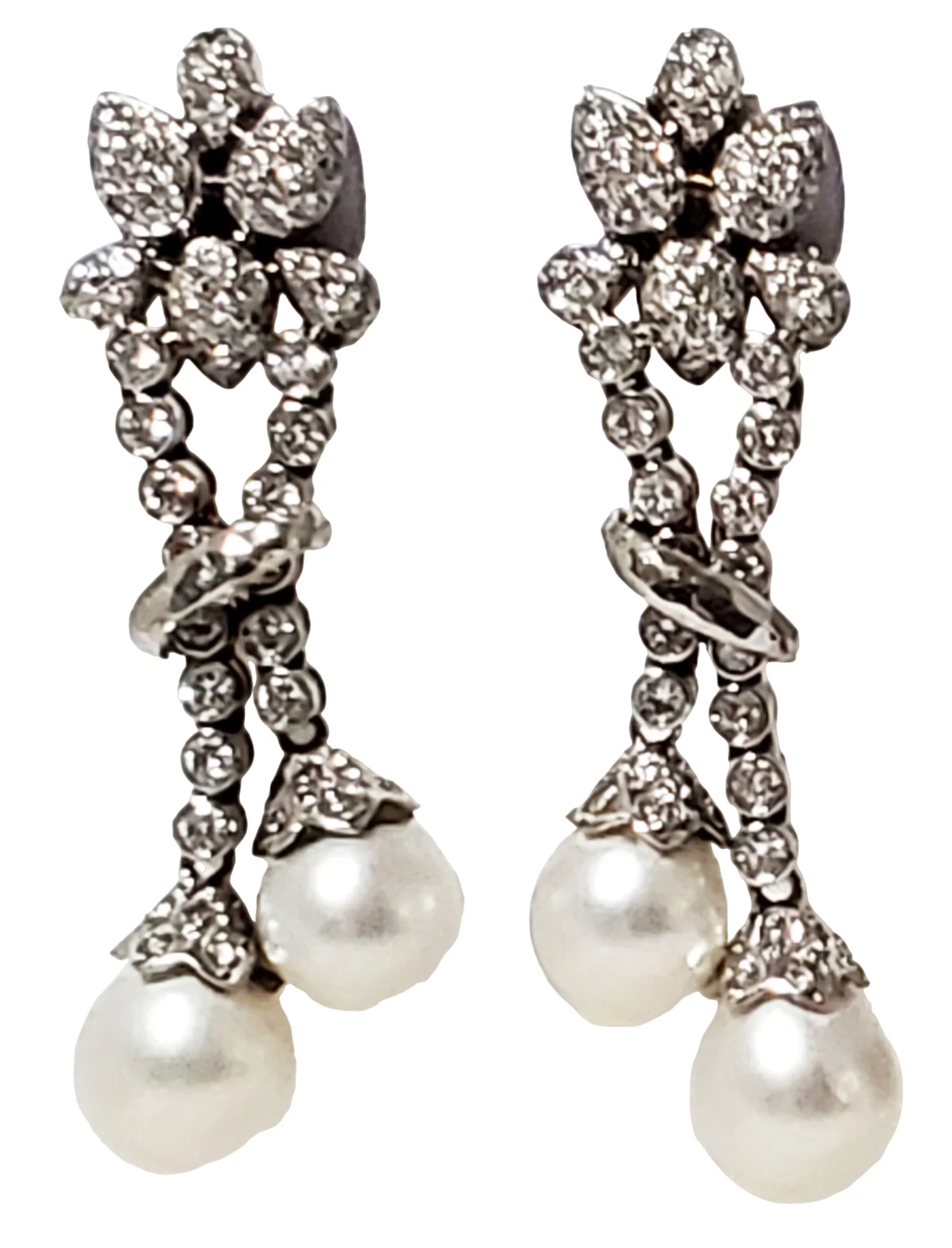 DIAMOND AND PLATINUM PEARL DROP EARRINGS