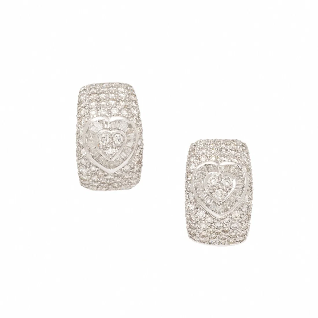 Diamond and White Gold Heart Hoop Earrings