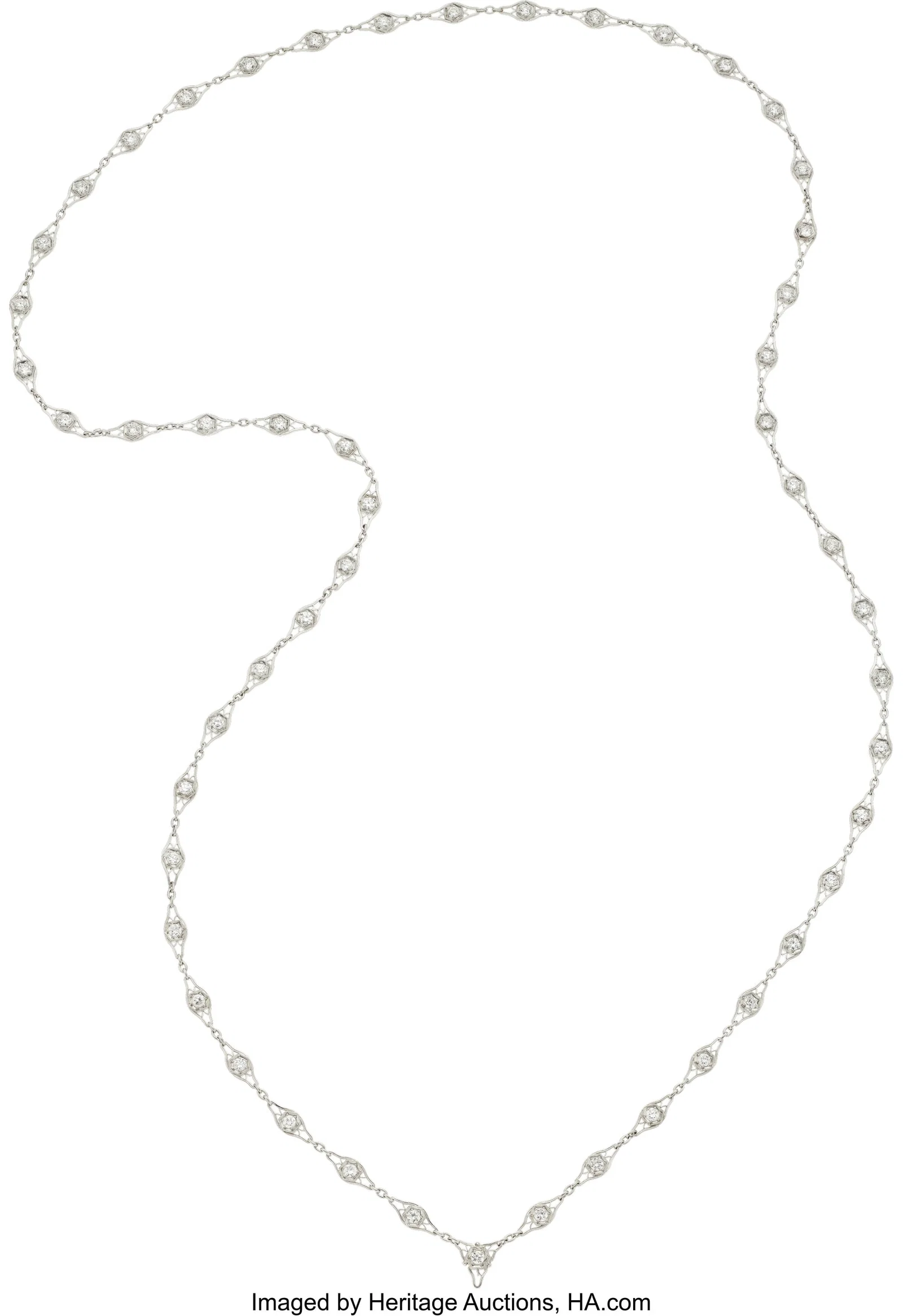 Diamond, Platinum Necklace Stones: European-cut