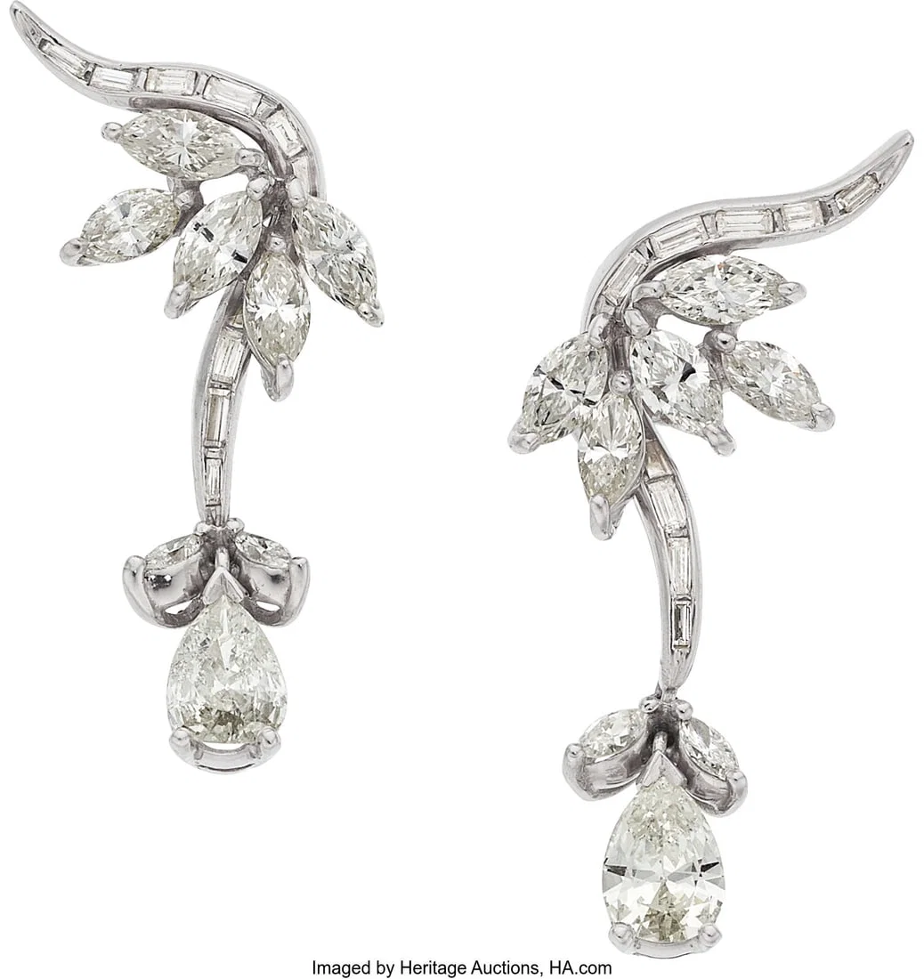 Diamond, Platinum, Palladium, White Gold Earring