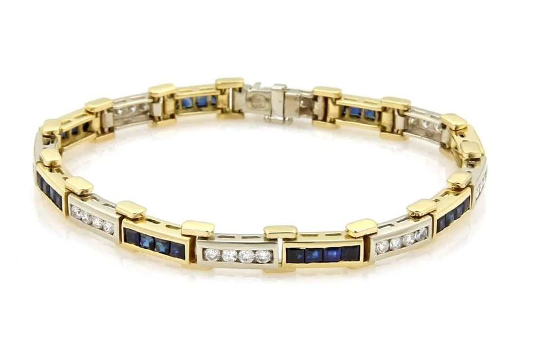 DIAMOND & SAPPHIRE BAR LINK BRACELET