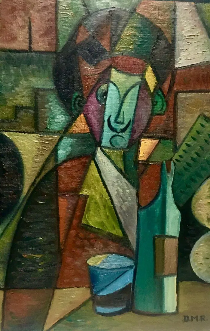 Diego M Rivera (Attributed) Oil on Wood Cubist Style 12" x 8" Unframed