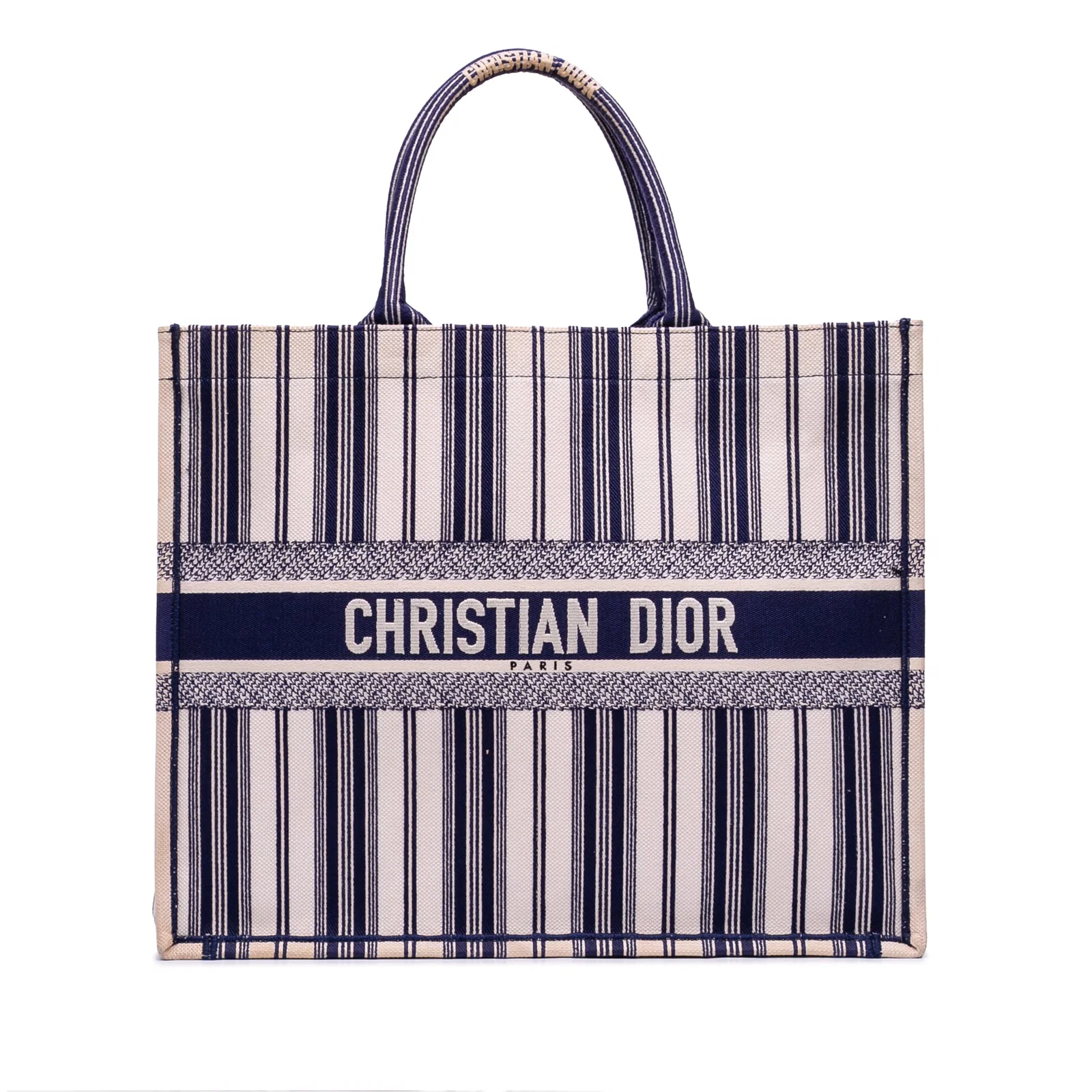Dior Book Tote Blue Striped Large Canvas Bag from Italy