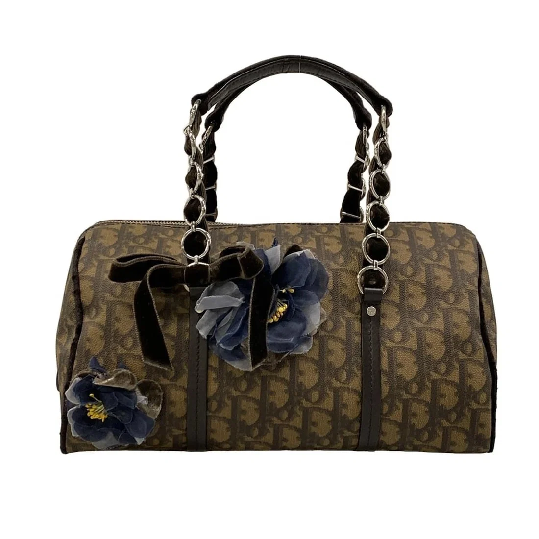 DIOR/CHRISTIANDIOR BROWN NAVY MULTI PVC VELOUR LEATHER HANDBAG