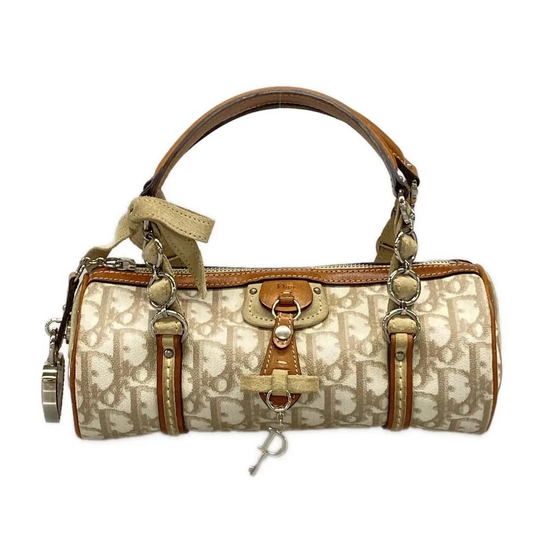 DIOR/CHRISTIANDIOR ROMANTIQUE CREAM BROWN PVC LEATHER HANDBAG