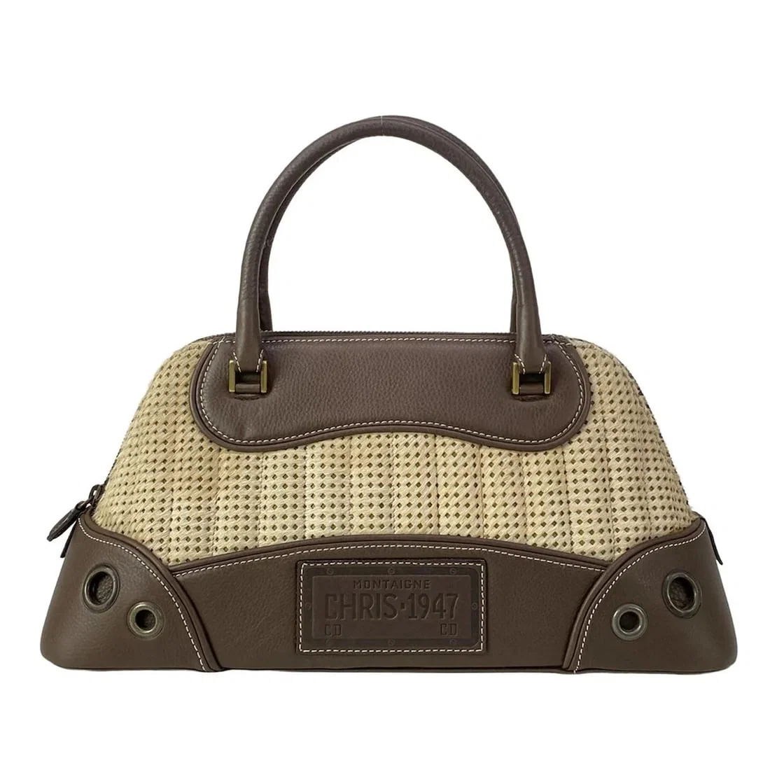 DIOR/CHRISTIANDIOR TRAILER DARK BROWN CREAM CALF LEATHER HANDBAG