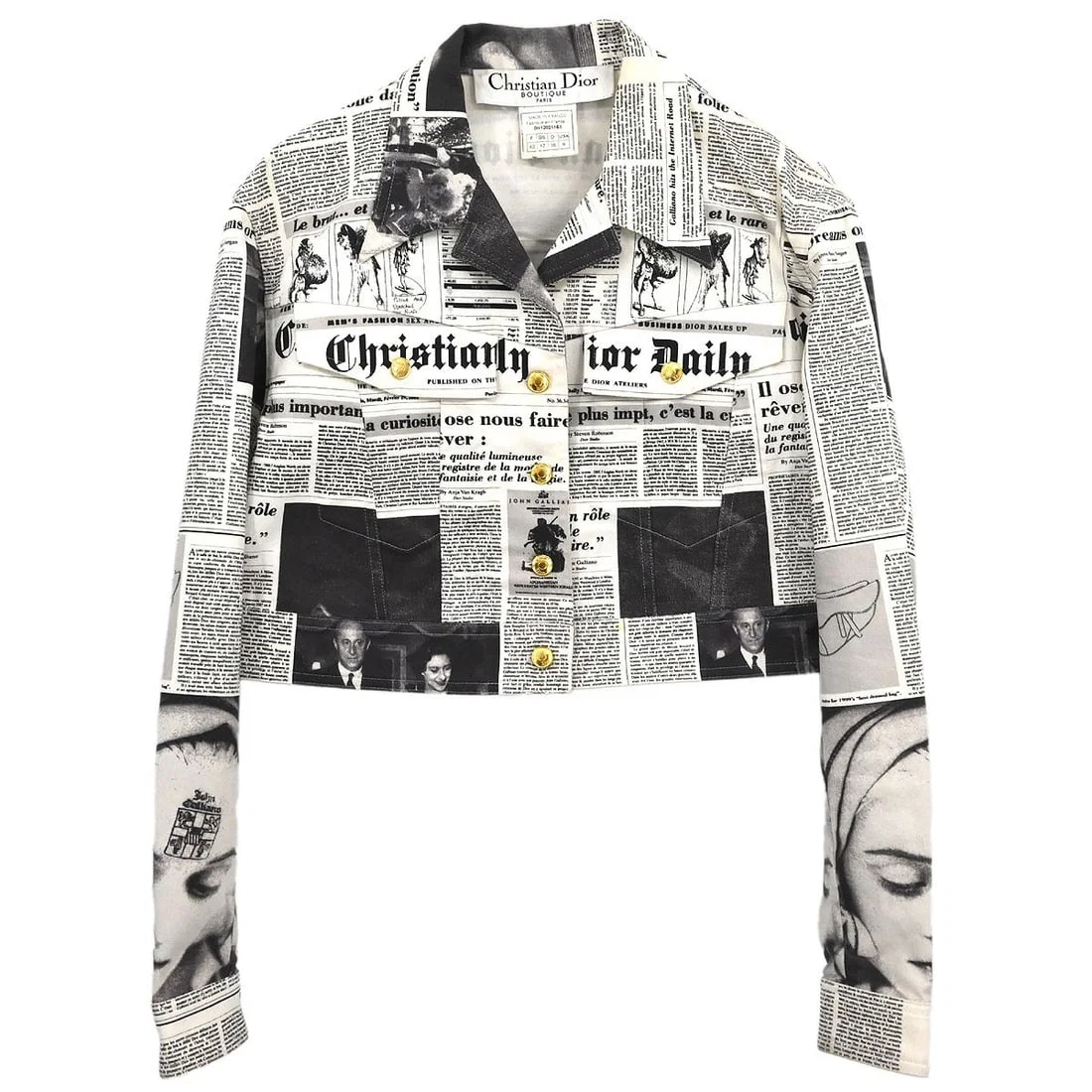 Dior Newspaper Print White Cotton Single Breasted Jacket Size 40