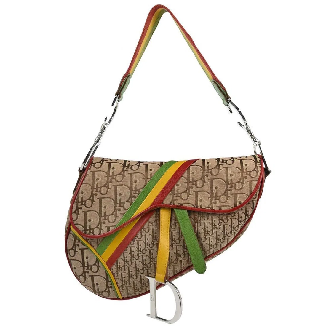 Dior Saddle Bag Rasta Canvas Leather Medium 01RU 0054 Multicolor Flap
