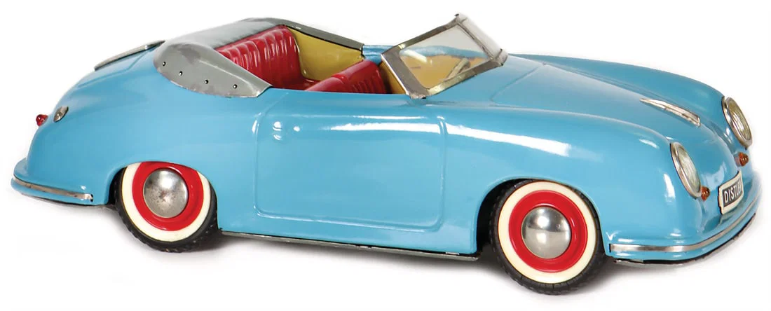 DISTLER Porsche 356, sheet metal, 25 cm, battery compartment supplemented, paintwork original?,