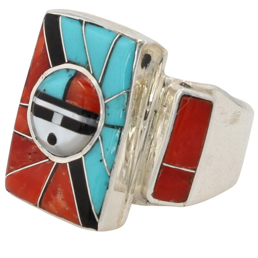 Don Dewa Zuni Sterling Multi-Stone Sunface Inlay Ring Sz 6.5
