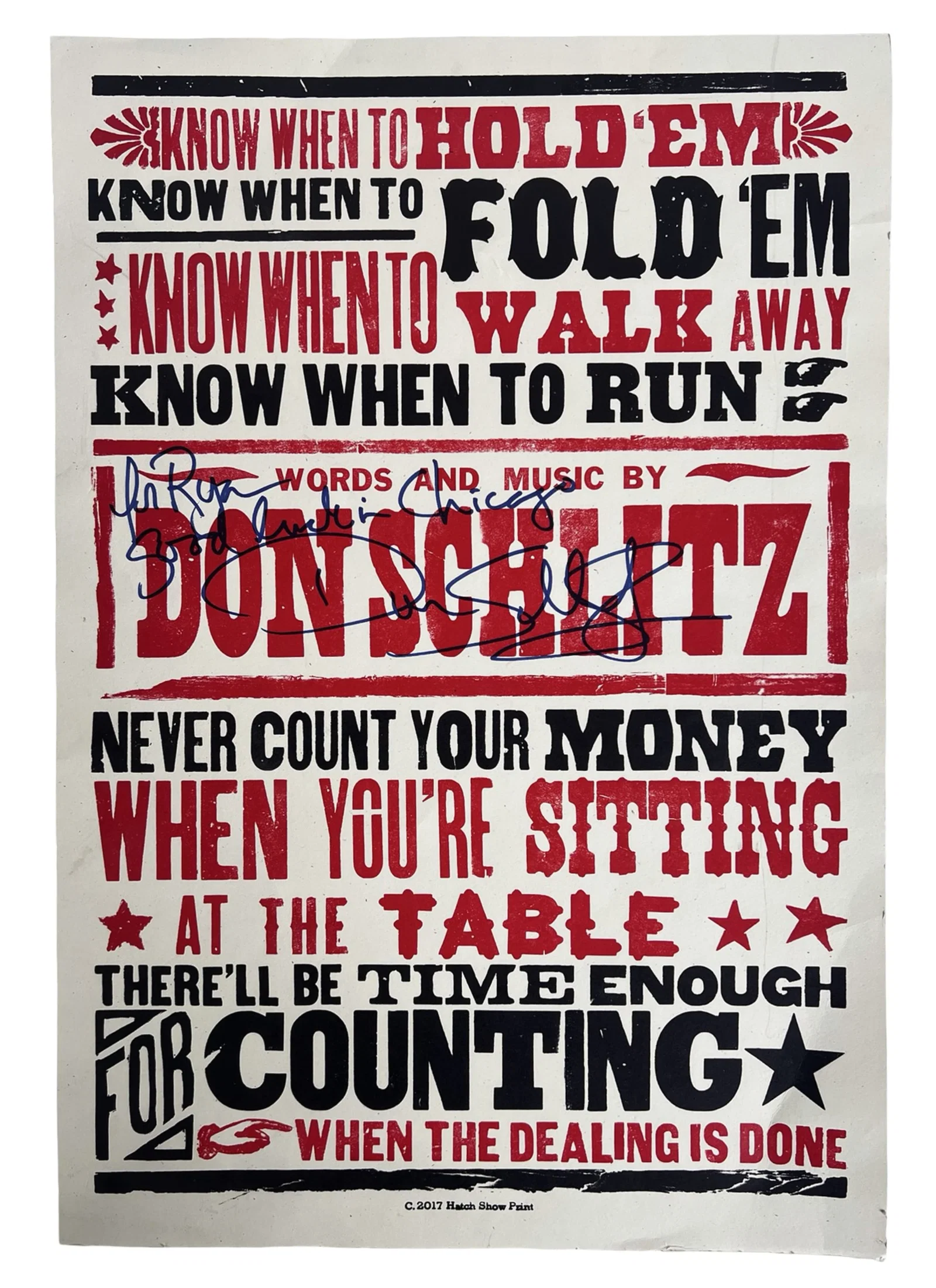 Don Schlitz Signed "The Gambler" Lyric Show Poster