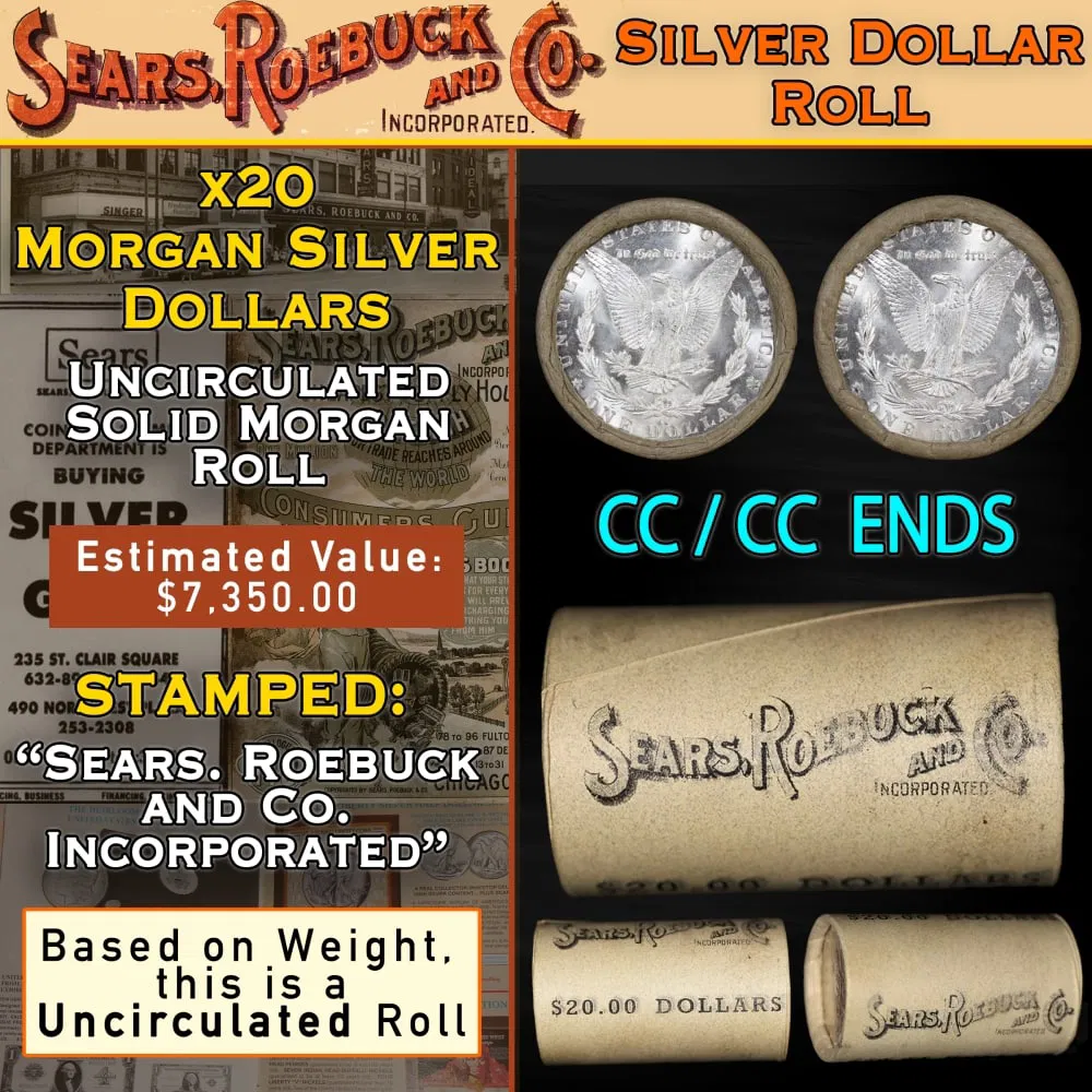 Double CC End SEARS Morgan Unc Dollar $1 Roll Rare 20 CC & CC Ends