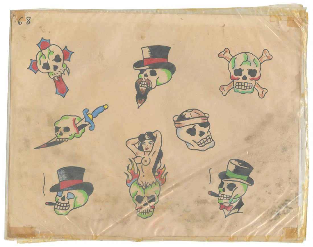 Double-Sided Stylized Skull Flash Sheet. [U.S], mid-20th century.
