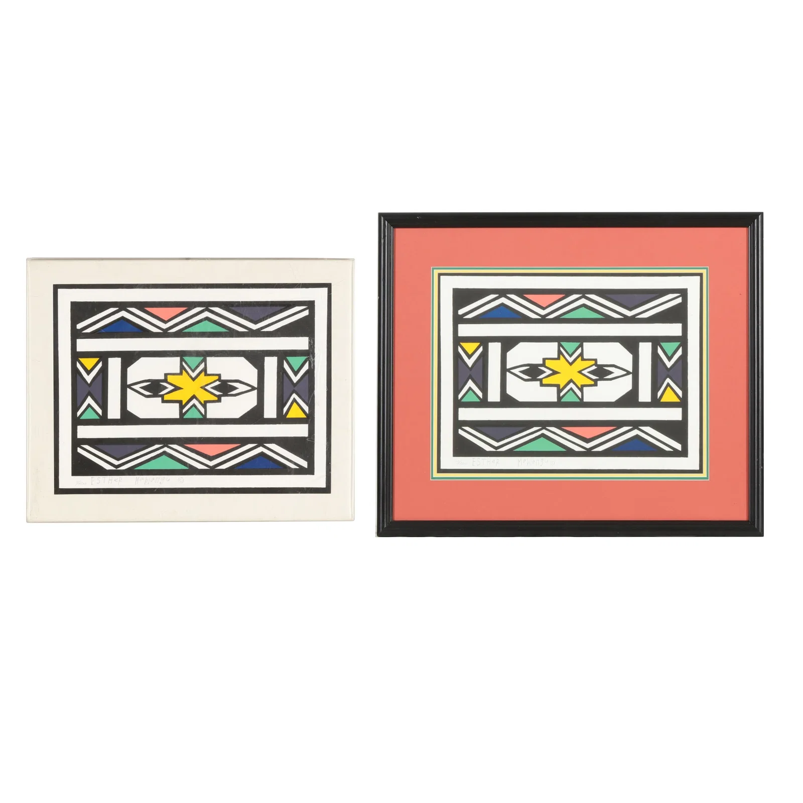 Dr. Esther Mahlangu (South African, b. 1935), Two Ndebele Abstracts