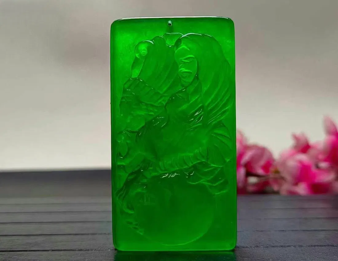 Dragon Stone Type Imperial Green Extra Large Jadeite "Power in Hand" Pendant
