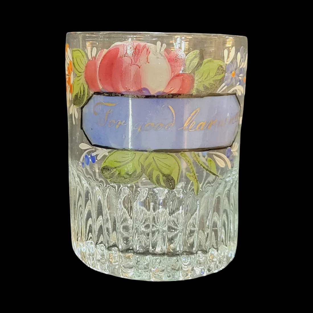 Drinking Glass, German Beer Glass, Enameled Glass