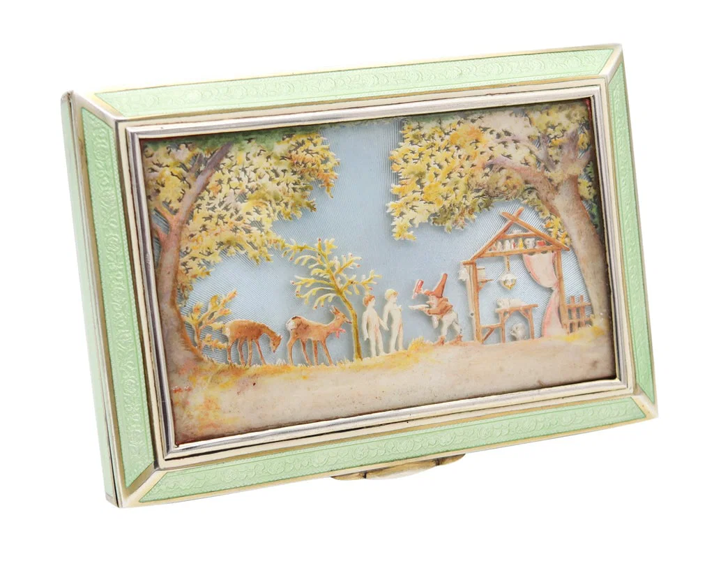 DUNHILL LONDON 1929 By Bruder Frank Guilloche Enameled Desk Box In Sterling Silver