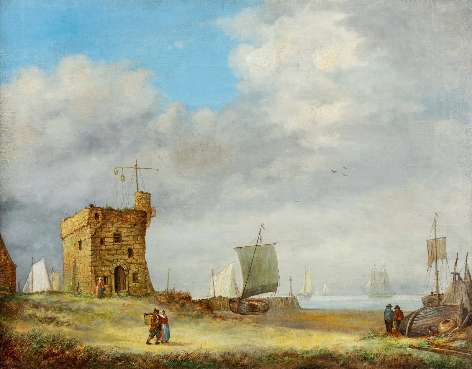 Dutch School, 'Ruin on the Beach', an antique figurative painting, oil on canvas, 18th C.