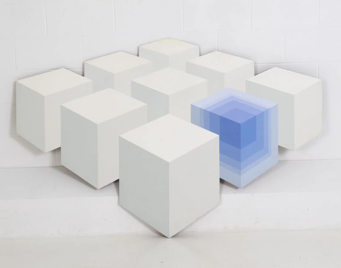 E. KINNEY OP ART CUBIC O/B PAINTING C. 1978