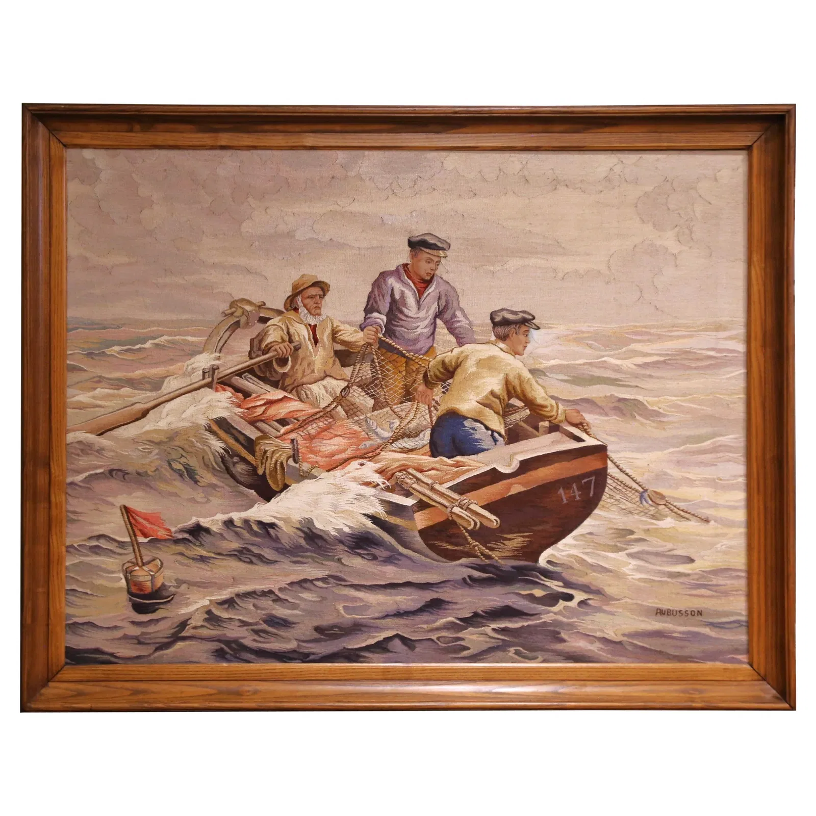 Early 20th Century Aubusson Nautical Tapestry in Oak Frame