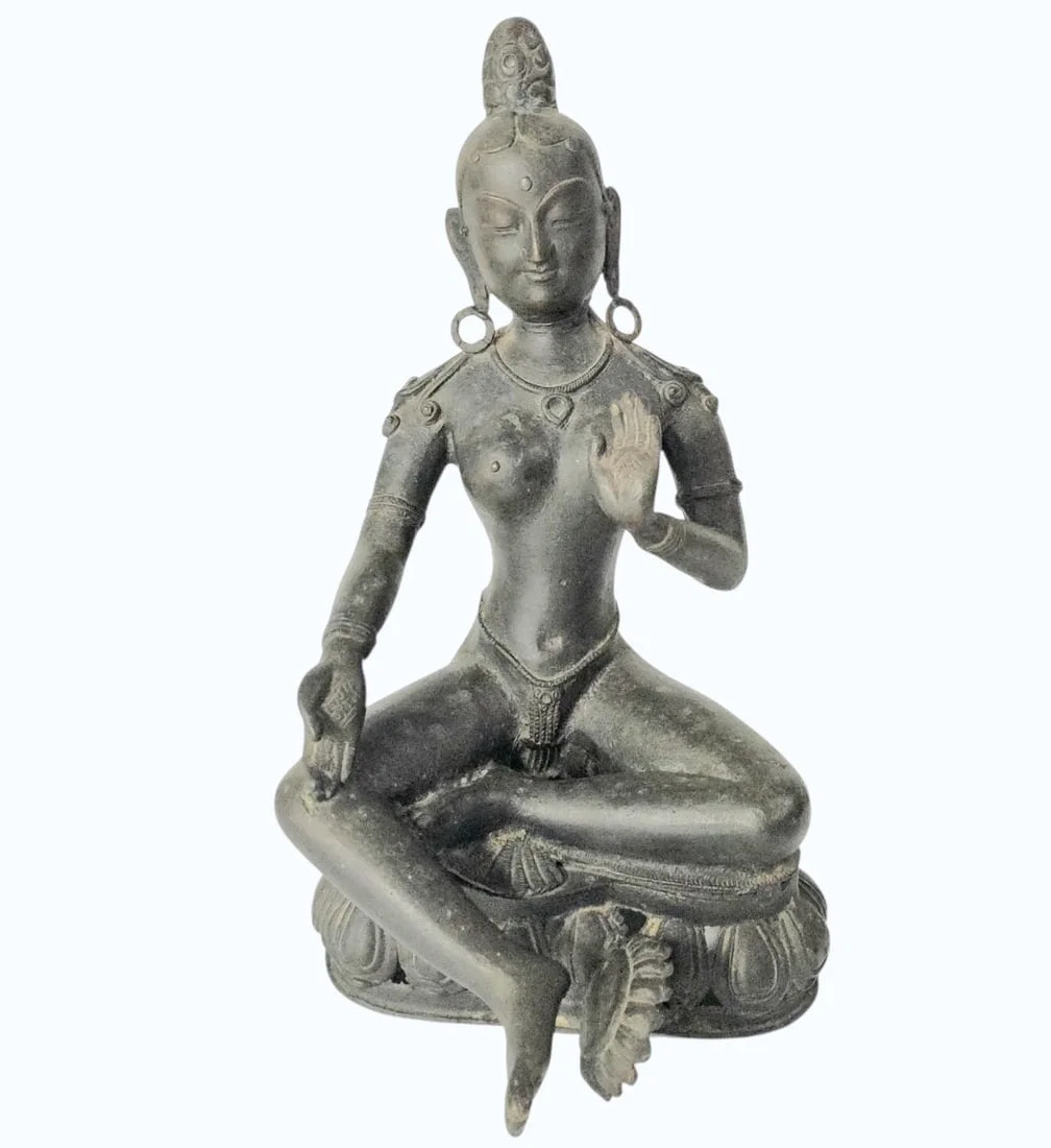 Early Antique Bronze Seated 18-19th C Indian Nepalese Tara Sino Tibetan Buddha