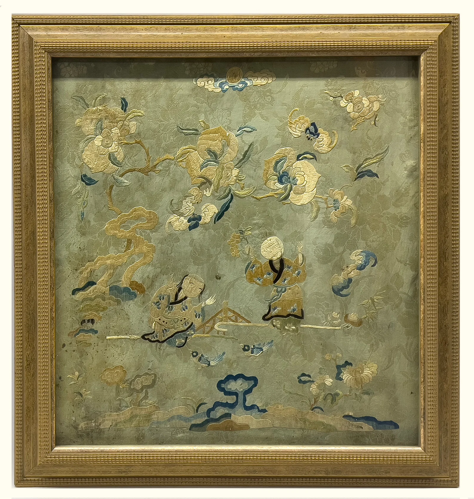 EARLY FRAMED CHINESE EMBROIDERY REMNANT