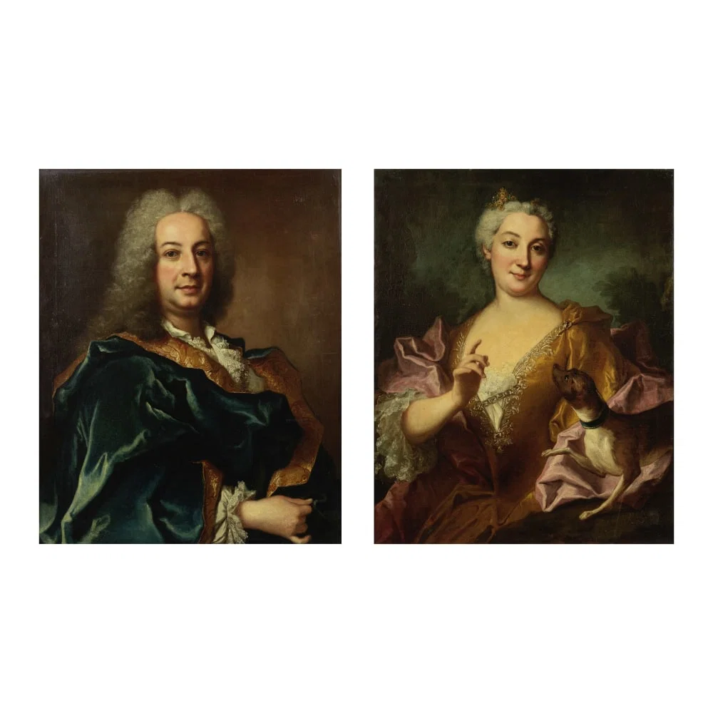 Ecole italienne, du Nord, XVIIIe siècle Portrait de dame de qualité avec son chien; Po...