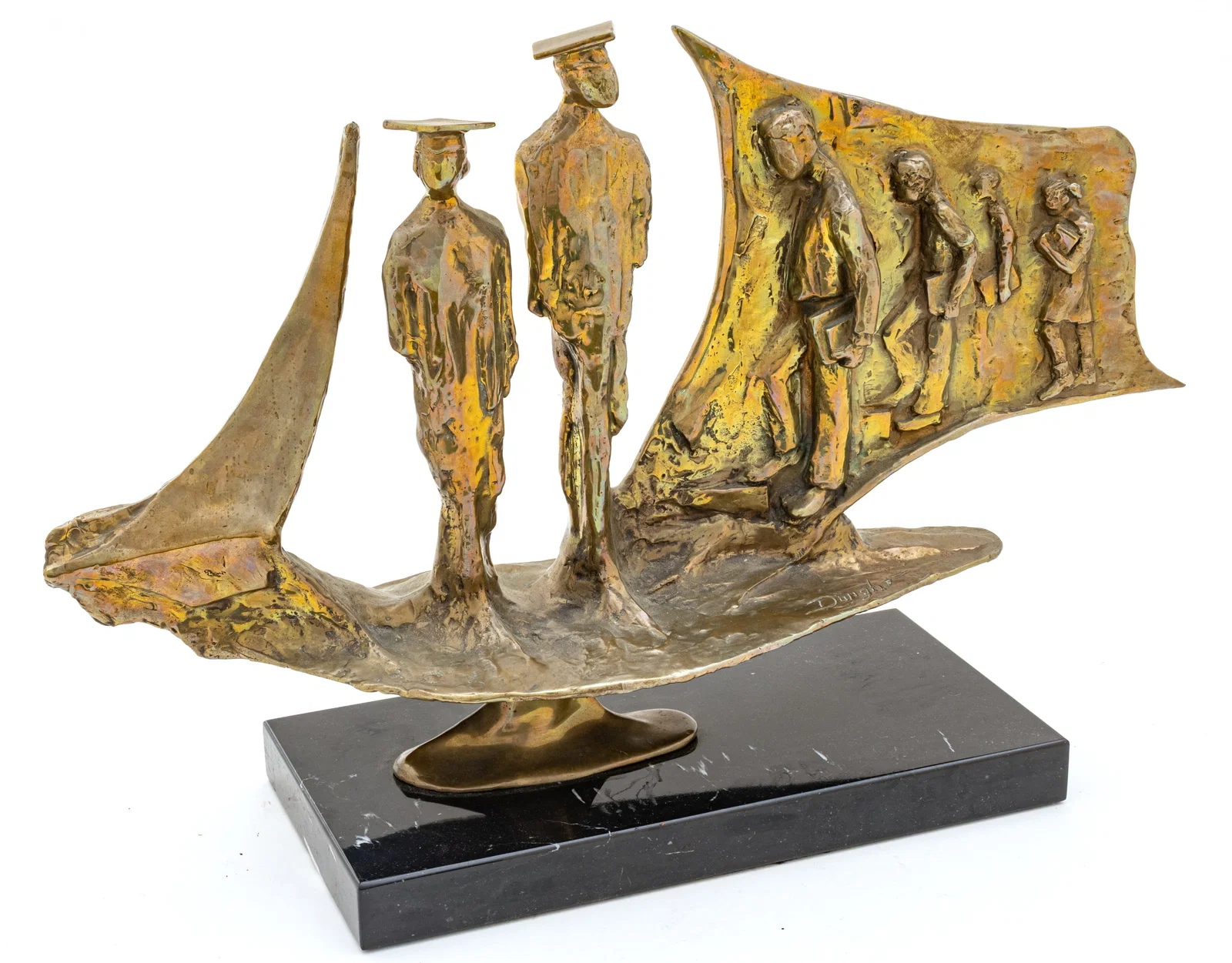 Ed Dwight (American, B. 1933) Bronze Sculpture 'Education Ship', H 14" W 23" Depth 6"