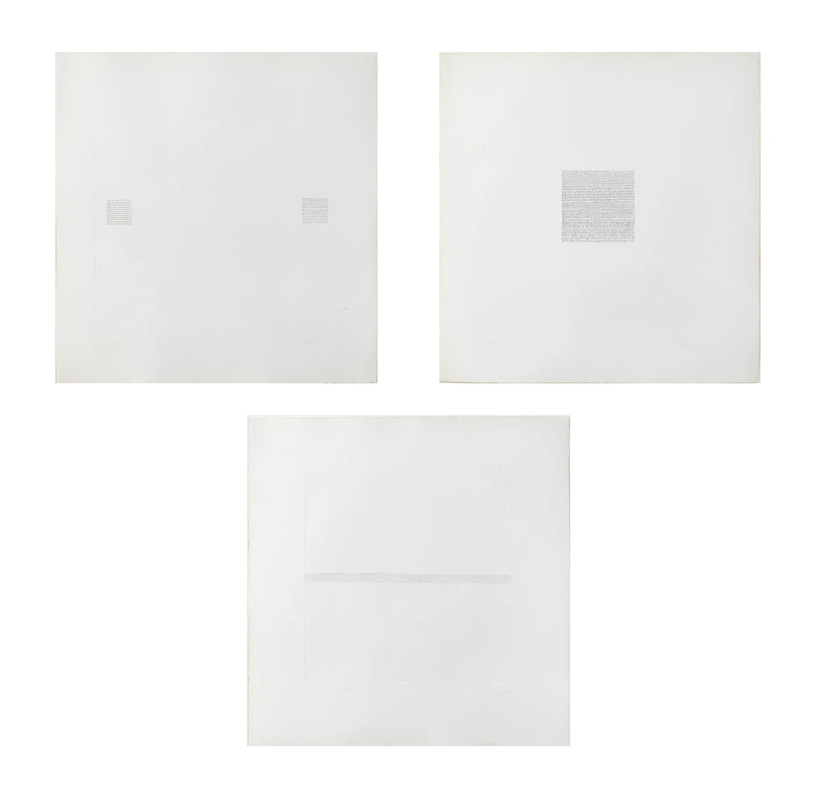 Edda Renouf, Mark 2, Mark 3, and Mark 5 (3), etchings and aquatints on Rives BFK