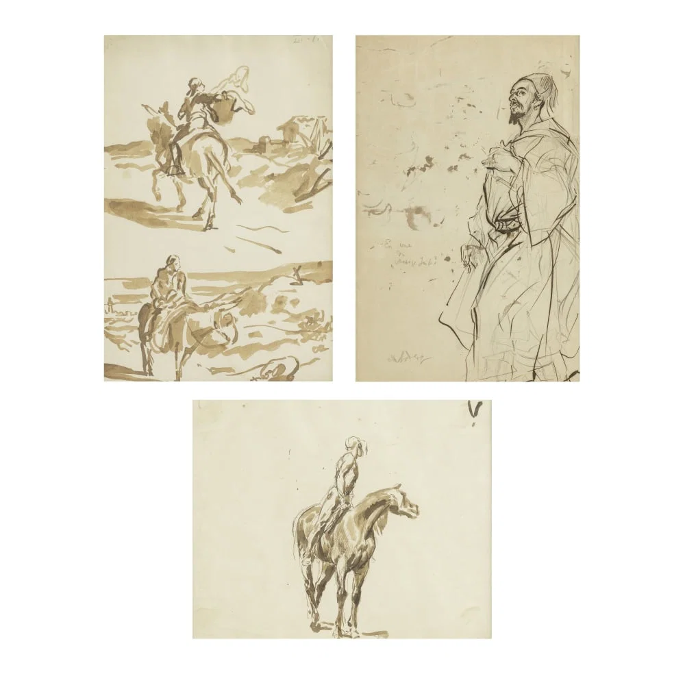 Edme Alexis Alfred Dehodencq (Paris 1822-1882) Un groupe de dessins de cavaliers arabes ((3))