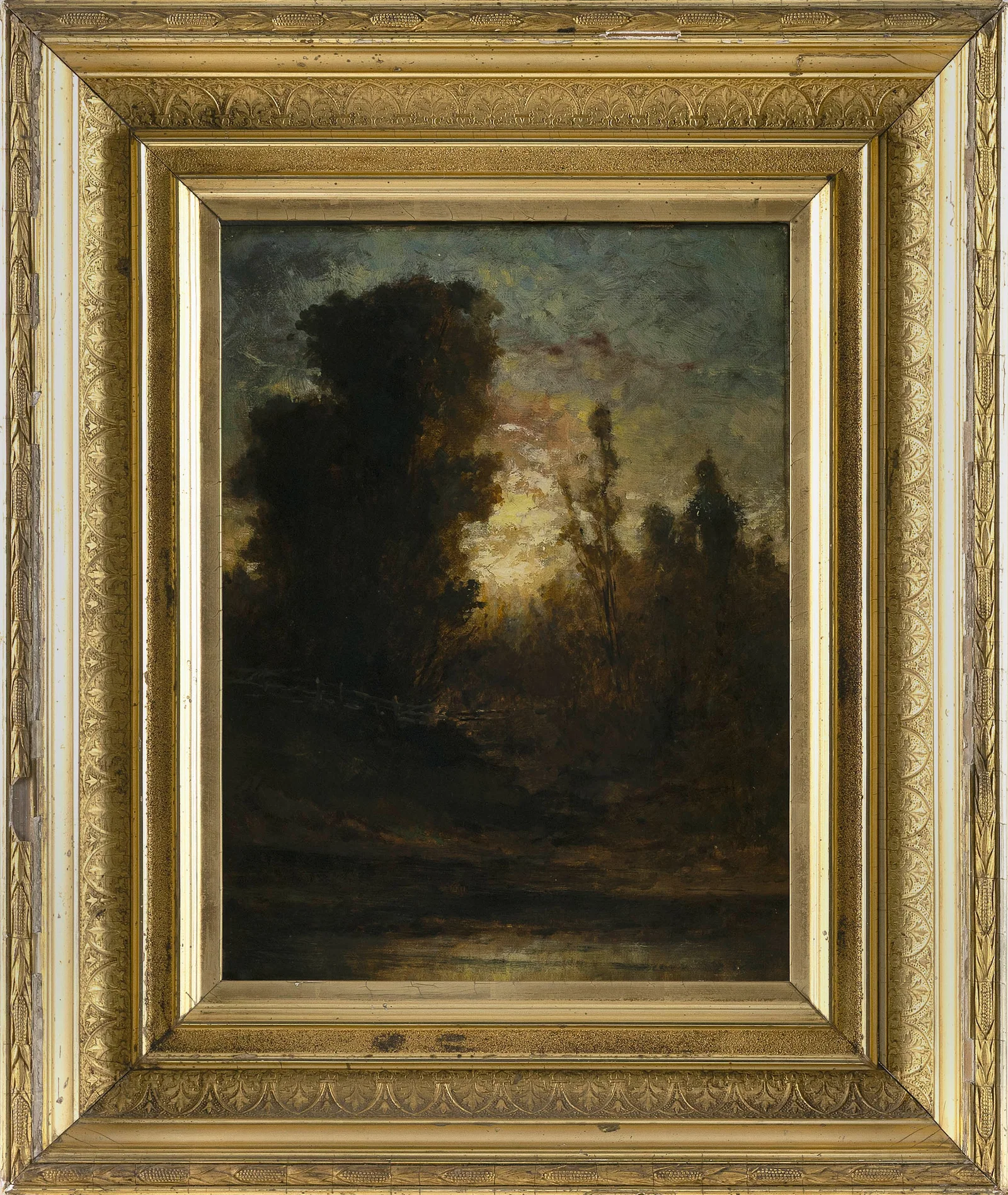 EDWARD MITCHELL BANNISTER (Massachusetts/Rhode Island, 1828-1901), Sunlight through the trees., Oil